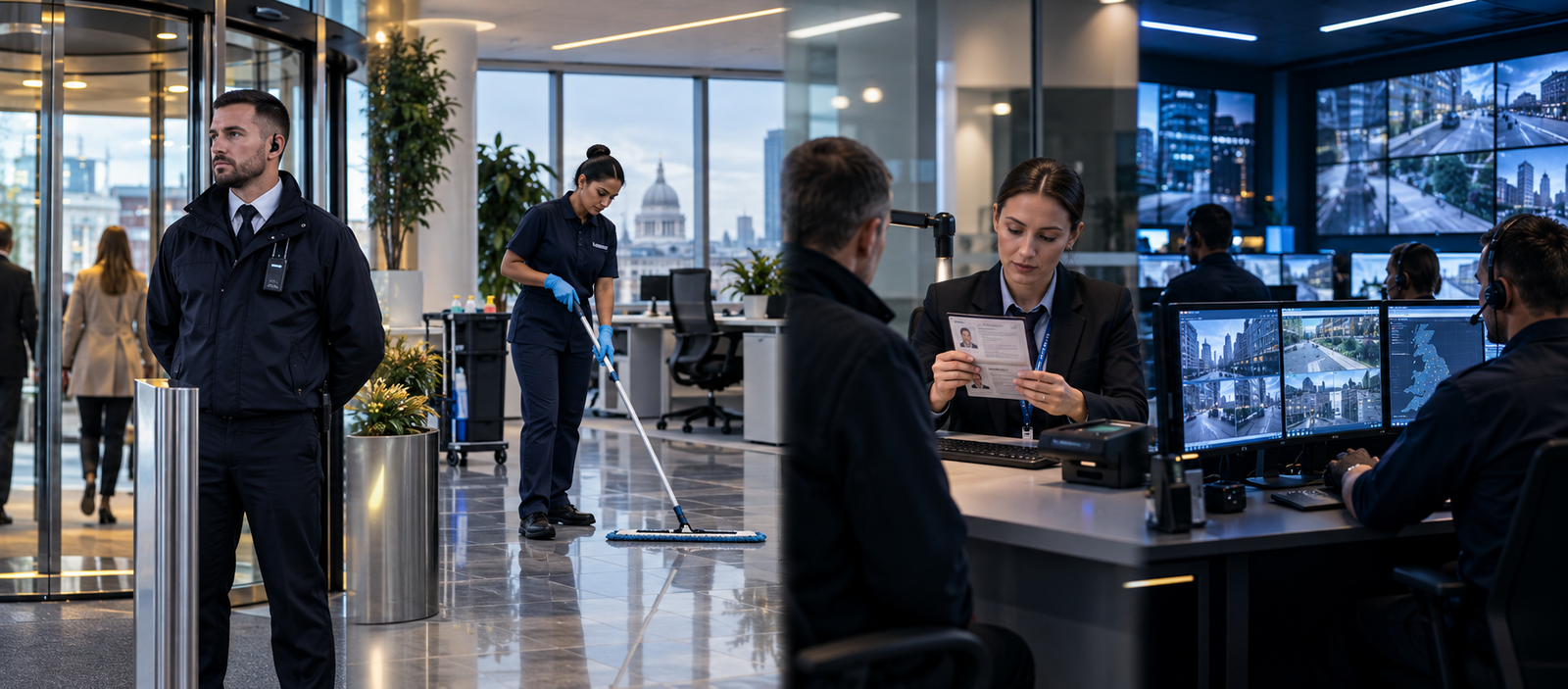 Integrated security, cleaning, vetting, and control-room services